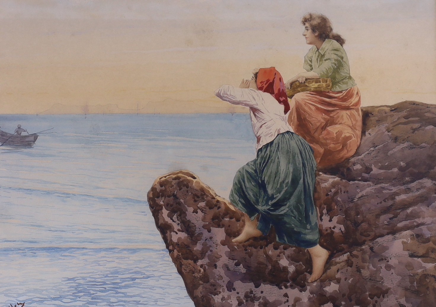 G. Filots , pair of watercolours, Fishermen's wives raking seaweed and Seated on the cliffs, signed, 32 x 44cm